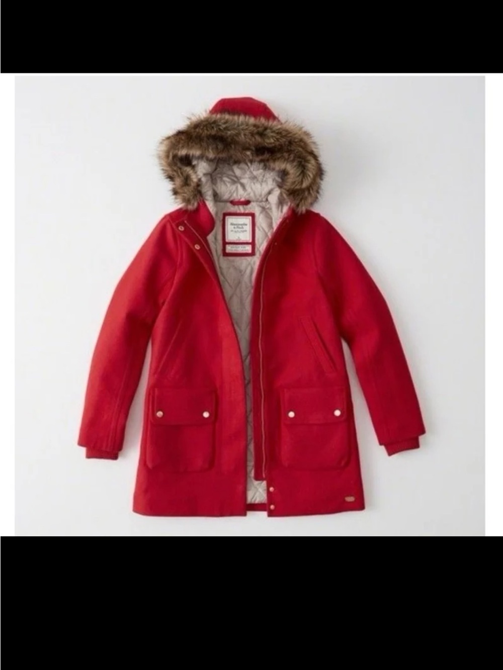 ABERCROMBIE & FITCH HERITAGE WOOL PARKA COAT JACKET RED 
WOMEN’S SIZE LARGE